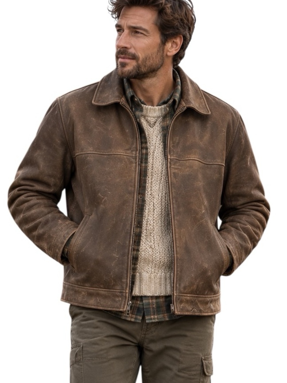 Michelin Brown Leather Jacket L Canada Sportswear Cowhide Distressed Insulated